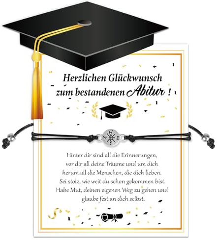 DPKOW Abiturgeschenke, Kompassarmband Karte Abitur 2025 Geschenke, Armband Glückwunschkarte Abschluss Geschenk Abitur 2025 Mädchen Junge Weihnachten Geburtstagsgeschenke
