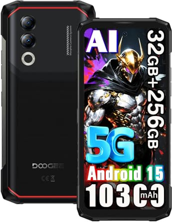 DOOGEE Blade 20 Turbo 5G Rugged Smartphone,32GB+256GB/2TB,10300mAh 33W Android 15 Telefono Indistruttibile,6,6 HD+ 90 Hz,50MP AI Fotocamere Cellulare Antiurto,3 slot/IP68/NFC/OTG/Face ID Nero