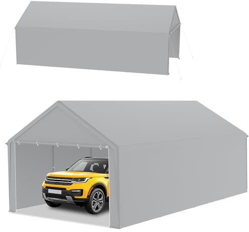 Froadp Carport Zelt 4x8 m – Lagerzelt, Weidezelt & Zeltgarage – Stabiler Unterstand mit PE Plane, UV-beständig & wasserdicht – ideal für Auto, LKW, Garten & Werkstatt (Grau)