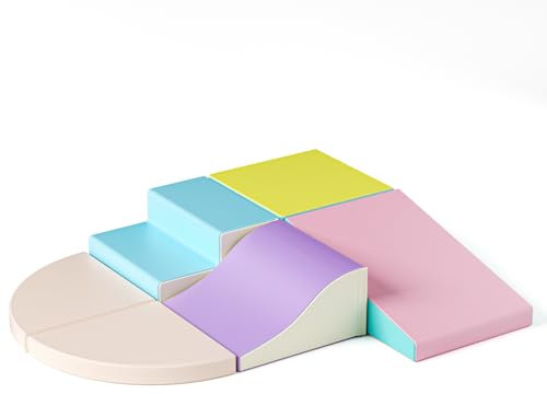 Set da gioco per arrampicata e gattonamento in morbida schiuma da 6 pezzi, pietre da arrampicata modulari in pelle PU per bambini, giocattoli educativi per bambini, per interni ed esterni (6p-Macaron)