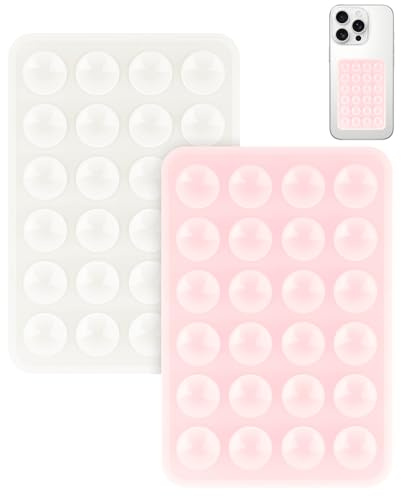 Yojaro 2 Pack Silicone Suction Phone Case Mount, Silicon Adhesive Smartphones Stand Sticky, Non Slip Suction Cup, Hands-Free Phone Accessories Holder for Selfies and Videos Light Pink & White