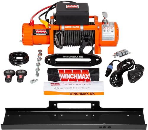 WINCHMAX. 13,500lb 12v Recovery Winch. 15 m x 10 mm Armourline Rope. Mounting Plate.
