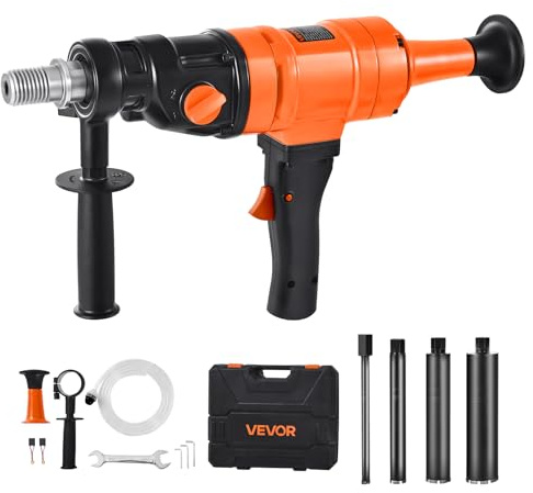 VEVOR Carotatrice per Calcestruzzo, Diametro di Foratura 200 mm Trapano a Carotaggio Portatile per Calcestruzzo a Secco e a Umido con 4 Punte da Trapano, 1000/2250 giri/min a 2 Velocità 1500 W