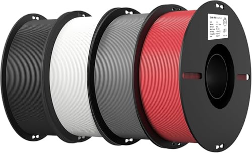 Creality Ender PLA 1,75 mm Pack de 4 Filaments pour Imprimante 3D, Anti-nœuds, Forte Adhérence et Excellente Tenue des Surplombs, Précision +/- 0,02 mm (Noir, Blanc, Gris, Rouge)