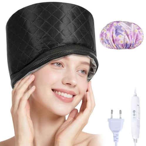 Trockenhauben für Haare, Haarheizkappen, Elektrische Heizkappe mit 2 Temperaturmodi, Hair Steamer für Nährende heiße Kopfpflegemütze Haarthermie Kappe, Spa, Salon, Zuhause mit Duschhaube (Schwarz)