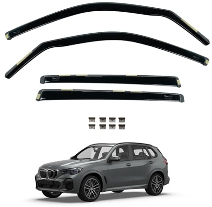 Team HEKO Wind Deflectors for BMW X5 2018+ Front and Rear Set of Window Deflectors, Accessories Smoked UV & Scratch Resistant Acrylic In-Channel Fitting ISO Certified Air Ventilation & Rain Protection