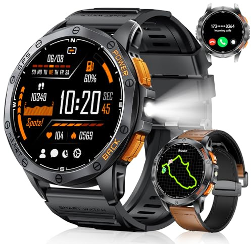 SUNKTA Smartwatch mit GPS, 1.43'' Amoled Display Fitnesuhr, 170+ Sportmodi Sport Uhr, Kompass, Barometerdruck, LED Taschenlampe, IP68 Wasserdicht Schwimmen Smart Watch Kompatibel mit iOS Android