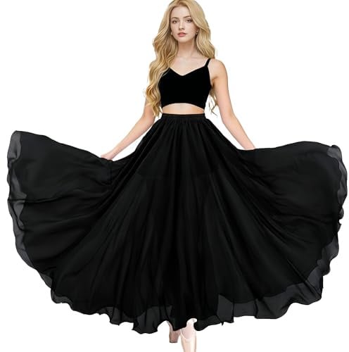 Bauchtanz Kostüm Maxi Rock Damen Mädchen Festival Tanz Elegant Chiffon Lang Rock Schwarz
