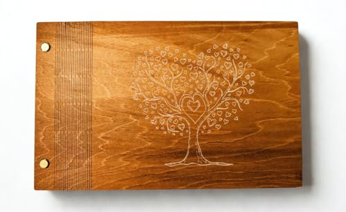 MALONA Libro degli ospiti in legno per matrimonio, battesimo o compleanno, libro dei visitatori e libro dei ricordi per ogni occasione, stile country con incisione albero della vita