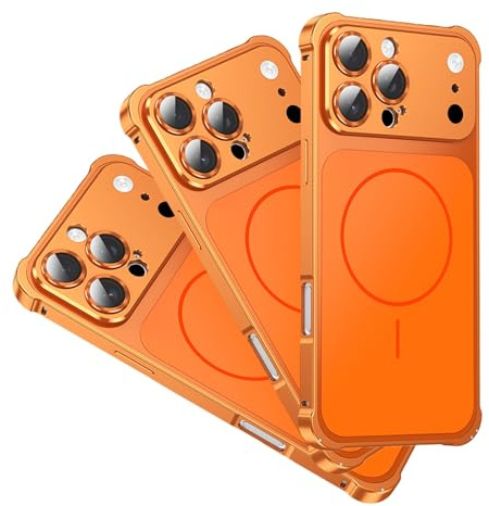 Mattes Luxus Case für iPhone 16 Pro, Magnetischer Metallrahmen, Ultra Dünne Hülle mit Frosted Rückseite, Anti-Fingerabdruck & Anti-Kratz Schutz, Kompatibel mit Kabellosem Laden(Orange,16 pro)