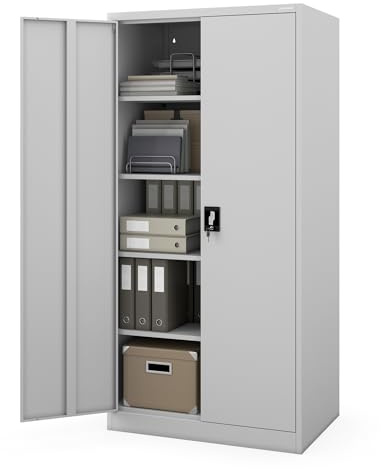 Jan Nowak Aktenschrank Büroschrank Werkstattschrank Metall 185x60x90 cm | Dokumentenschrank, Ordnerschrank, abschließbarer Stahlschrank mit 4 verstellbaren Regalböden für Büro, Werkstatt und Archiv
