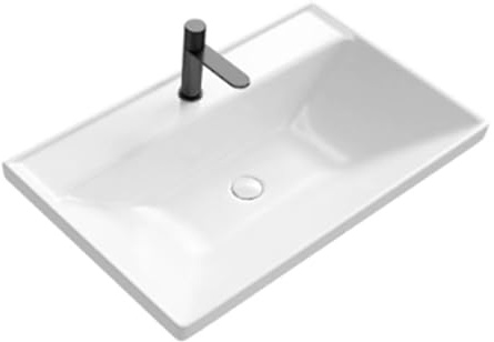 Lavabo de Salle de Bain en Céramique, avec Large Plan de Travail, Finition Mate Moderne, Facile à Nettoyer, pour la Maison et L'hôtel(100cm/39.3in)