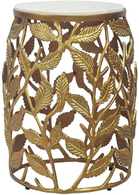 Wohnling Beistelltisch 40cm Gold mit weißer Marmor Tischplatte - Couchtisch klein rund - Sofatisch modern - Wohnzimmertisch Aluminium - Design Tisch Metallgestell Handmade