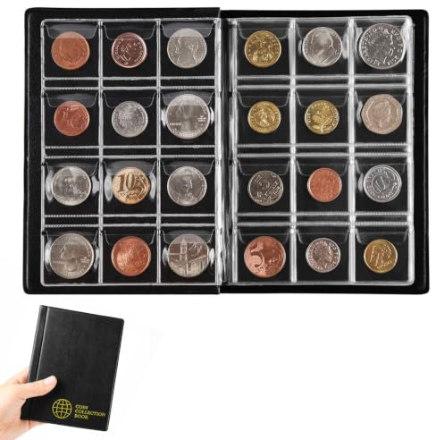 Kinesgsg 120 fickor Album mynt 2 euro, 3 x 3 cm myntalbum, myntorganisatör, myntsorterare, 10 sidor, för Pennies, Euro