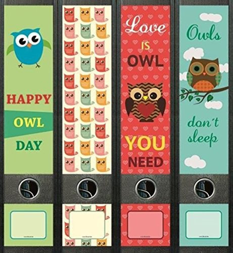 Ordnerrücken breit 4er Set Ordner Owl Eule Lexikon Aufkleber Etiketten Deko 477