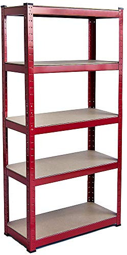 Home Vida Étagère de Garage Shelving Unit 5 Niveaux – Rouge, H: 1800mm, L: 900mm, Capacité 875kg, Rangement Robuste Maison/Atelier
