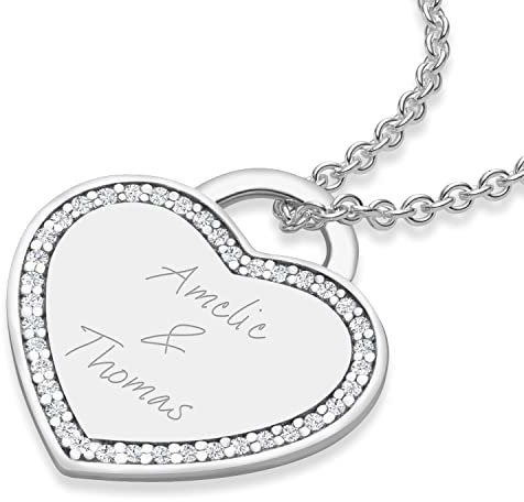 Kette mit Gravur Herz-Kette Silber 925 personalisierte Geschenke für Freundin Mama Schmuck Frauen persönliche Wunsch-Gravur Namensgravur gravierbar Namen Kinder Gravurplatte individuell Halskette