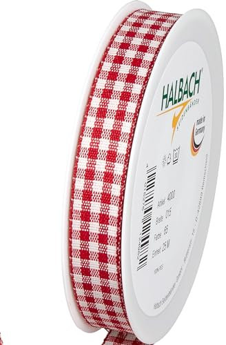 Halbach Seidenbänder Premium Vichy Karo Geschenkband (rot) | Breite 15mm Länge 25m | Karoband made in Germany | kariertes Schleifenband in vielen Farben