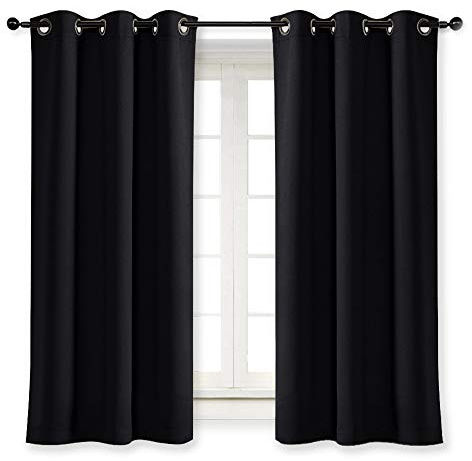 NICETOWN Black Out Curtain Panel Shade Solid Energy Efficient Eyelet Top Window Blind for Guest Room (Single Piece, 42 inches Wide by 63 inches Long, Black)