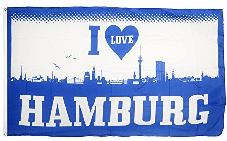 Flaggenfritze Fahne/Flagge I Love Hamburg + gratis Sticker
