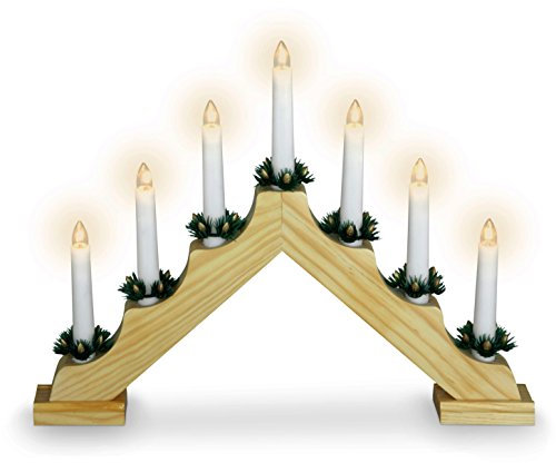 Kerzenbrücke aus Holz - Schwibbogen Lichterbogen mit 7 Kerzen Lampen - 30 cm Holz (Netzbetrieben)