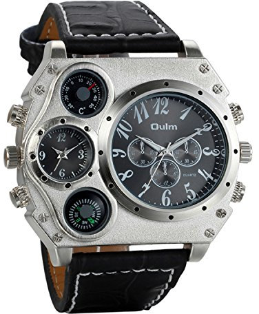 Avaner Grande Reloj Deportivo Militar para Hombre 3 Zonas de Horario Diferente, Reloj de Piloto Correa de Cuero Cuarzo Analogico, Diseño Llamativo Original (modelo6)
