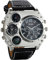 Avaner Herren Militär Quarz Armbanduhr Schwarz PU Lederband Großes Gesicht Zwei Zeitzone Analoge Kompass Thermometer Dekorative Zifferblatt Sportuhr
