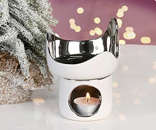 Casablanca - Aromabrenner - Rondo - Keramik - Weiss/Silber - 13,5 x 10 cm