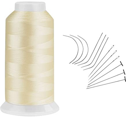 Weaving Set Beige Hair Weaving Needle Thread Extension Sewing Thread Combo Set Sewing Waxed Thread Cord with Leather Needles Upholstery Repair Sewing Thread Kit for Repairing