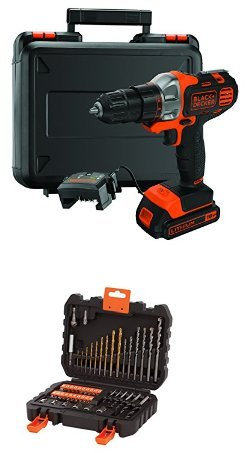 Black + Decker MT218K Perceuse sans fil multi-outil + Black + Decker A7188 Kit d'embouts et de mèches pour visseuses et perceuses 50 pièces