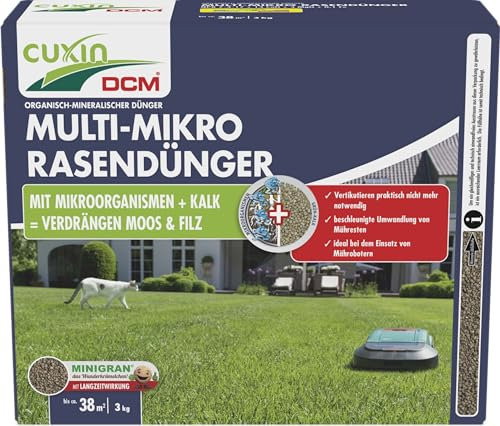 CUXIN DCM - Fertilizzante multiuso per prato, a lungo termine, in tecnologia MINIGRAN®, robot tosaerba, fertilizzante organico-minerale NPK, 3 kg per 30 mq