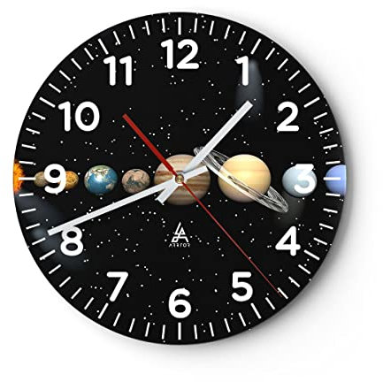 Modern Wanduhr Universum Galaxie Planeten Sterne 30x30cm Rund Klein Wand Uhr Glas Analog Zimmeruhren Küche Büro Wohnzimmer Glasuhr Wall Clock Dekoration Design Wanddekoration Küchenuhr C4AR30x30-1486