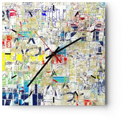 Modern Wanduhr Straße Graffiti Wand Wandmalerei 30x30cm Quadrat Klein Wand Uhr Glas Analog Zimmeruhren Küche Büro Wohnzimmer Glasuhr Wall Clock Dekoration Design Küchenuhr C3AC30x30-2907