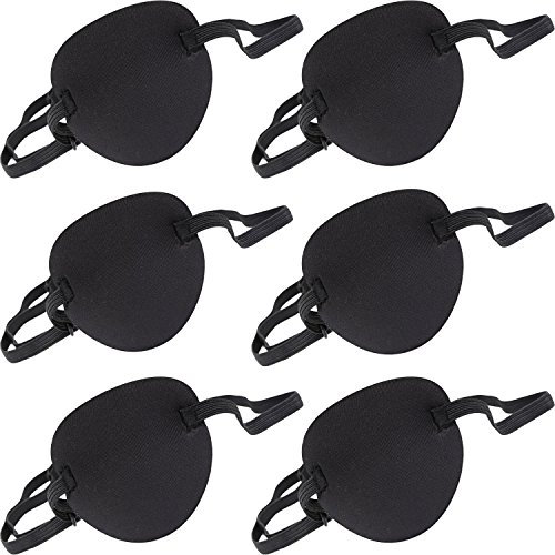 Bememo 6 Packung Augenklappe Strabismus Verstellbare Augenklappe Augenmaske mit Schnalle für Erwachsene und Kinder, Schwarz