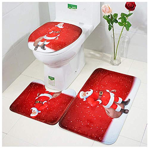 WC-Sitzbezug, Teppich und Tankabdeckung, Badematte, 3-teiliges dekoratives Weihnachts-WC-Bezug-Set (Schneemanntasche)
