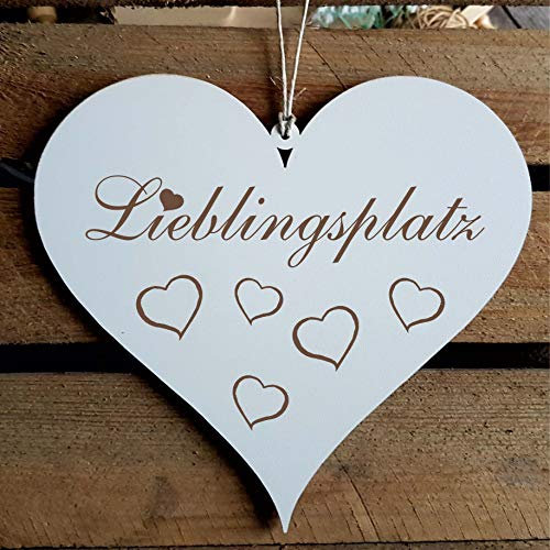 Schild Herz « LIEBLINGSPLATZ » ca. 13 x 12 cm - mit Motiv HERZEN - Türschild Dekoschild Geschenk - Home Liebe