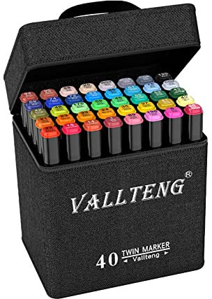 Vallteng 40 Colours Graphic Marker Pen,Artist Necessary Permanent Art Markers Twin Marker Pen Animation Design for Drawing Coloring Highlighting and Underlining with Carrying Case