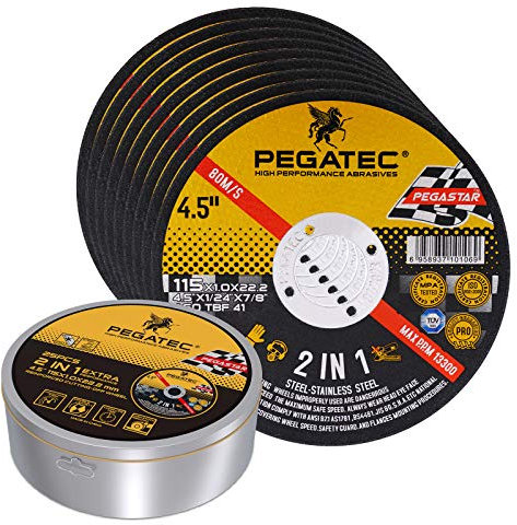 PEGATEC Trennscheiben 25 Stück, hochwertig, dünn, 115 x 1 x 22 mm, Trennscheibe, Metall und Edelstahl, aggressive Trennscheibe für Winkelschleifer, Allzweck-Metallschneiden