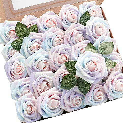 Floroom Künstliche Blumen, 25 Stück, echt aussehende skurrile Schaumrosen mit Stielen für selbstgemachte Hochzeitssträuße, Babypartys, Tafelaufsätze, Blumenarrangements, Partytische, Heimdekorationen