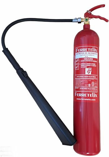Ferretelix Extintor CO2 5 kg dióxido de carbono incluye soporte pared certificado directiva 2014/68/EU Fecha fabricacion 2025