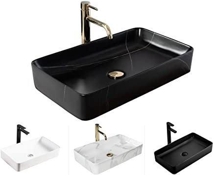 VBChome Waschbecken 62 x 35 x 11 cm Keramik Schwarz Stone Rechteckig Waschtisch Handwaschbecken Aufsatzwaschbecken Waschschale Gäste WC