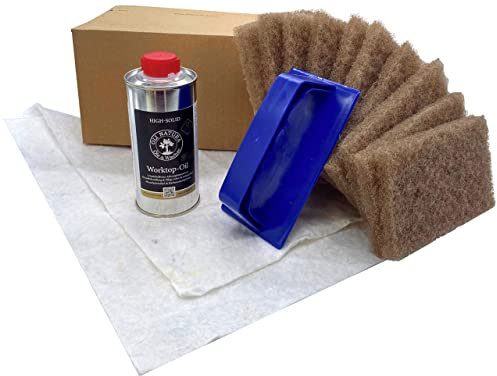 OLI-NATURA Worktop-Oil Set - 0.25Liter Worktop-Oil + Verarbeitungstools (Handpads, Padhalter, Ölsaugtücher)