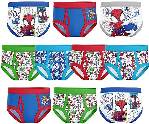 Marvel Spiderman and Super Hero Friends 100% Combed Cotton 5PK Boxer Briefs and 7PK or 10PK Briefs in Toddler sizes, Multihero 10pk, 2-3 Years