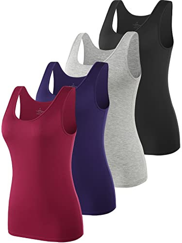 Ymmchy Tank Tops für Damen Unterhemd Stretch Workout Tops 4-er Pack Black/Gray/DB/Wine Red S