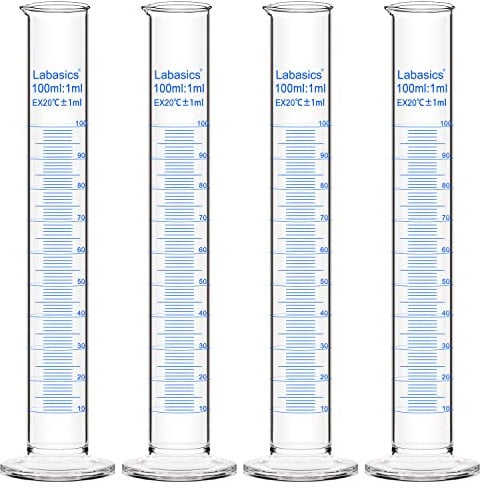 Labasics Messzylinder, 4er-Pack Borosilikat Glas 100 ml Dickwandiger Messzylinder Laborzylinder Lab Graduated Cylinder