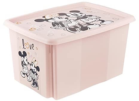 keeeper Minnie Mouse Storage Box with Lid, Stackable and Rotatable, For Children, 45 L, Karolina, Nordic Pink
