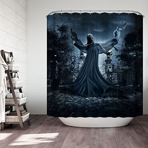 EHOMERY Duschvorhang Joker Duschvorhänge Waschbar Geist Polyester Schwarz Rostfreie Ösen Und 12 Hakenringe, 90X180Cm