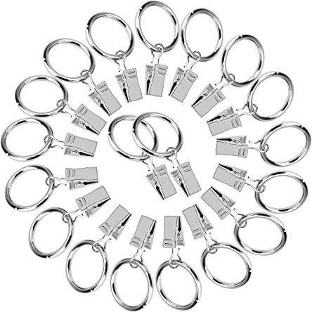 Fenstervorhang Ringe Vorhang Ringe Vorhang Haken, 20-Stücke Duschvorhang Ringes,Fenstervorhang Ringe, Edelstahl Vorhang Clip Stange Vorhang Ringe mit Clips(32 mm)