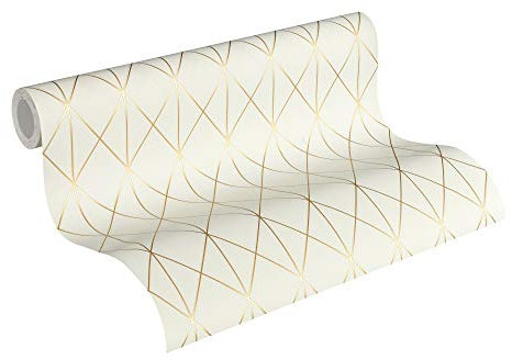 BRICOFLOR Geometrisch Tapete | Metallic Tapete geometrisch | Moderne skandinavische Vliestapete in Weiß und Kupfer | Rauten Wandtapete mit Gold ideal für Schlafzimmer und Wohnzimmer