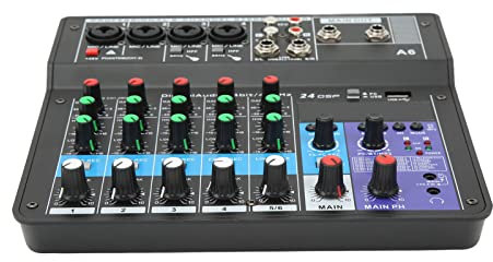 Consola de Sonido USB, Mini Mesa de Mezclas Grabación de Voz Tarjeta de Sonido BT, Mezclador de 6 Canales de Placa de Sonido para Producción de Música en el Hogar Canto de